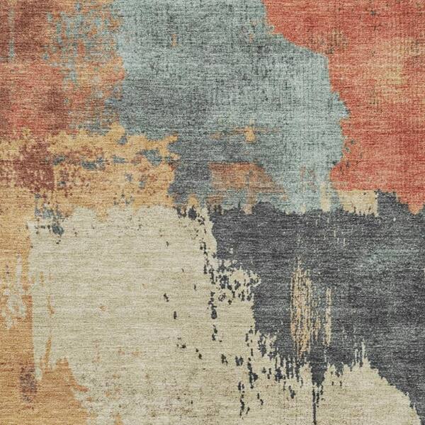 10' X 14' Rust Beige And Charcoal Abstract Washable Indoor Outdoor Area ...