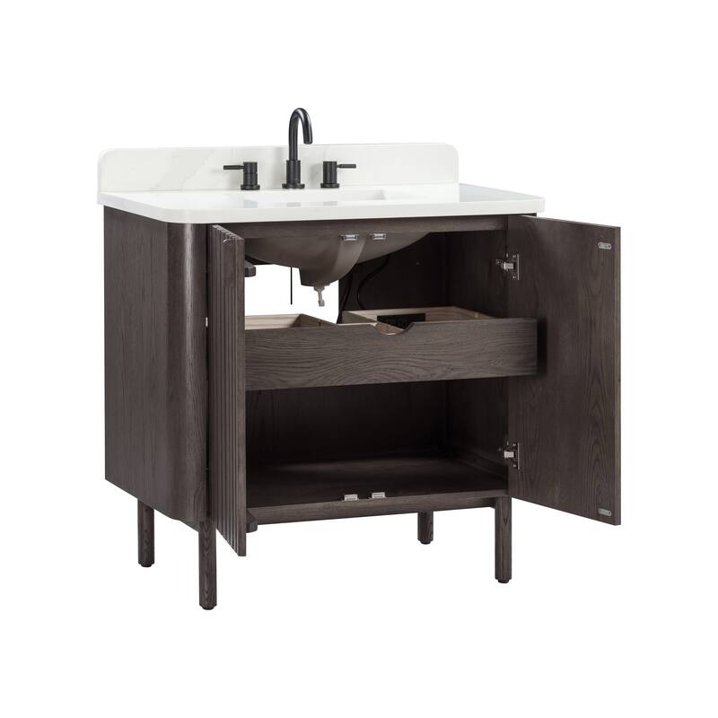 Avanity Blakely 37 in. Vanity Combo in Brown Oak finish with Calacatta Quartz Top
