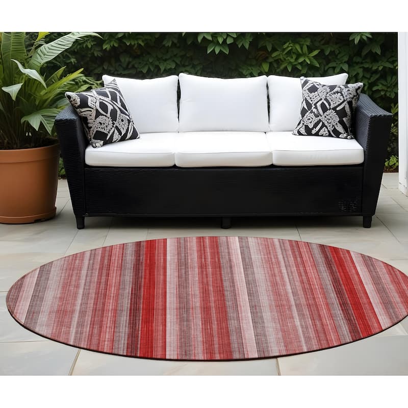 Naso Stripe Weather Resistant Classic Meets Modern Outdoor Rug - 8' Round - Multi