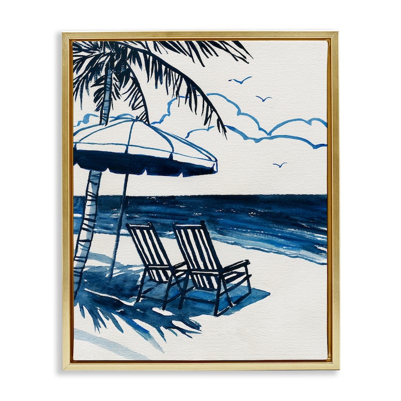 Stupell Blue Toned Tropical Beach Scene Framed Floater Canvas Wall Art Design By Carol Robinson - 25 x 31 - Gold