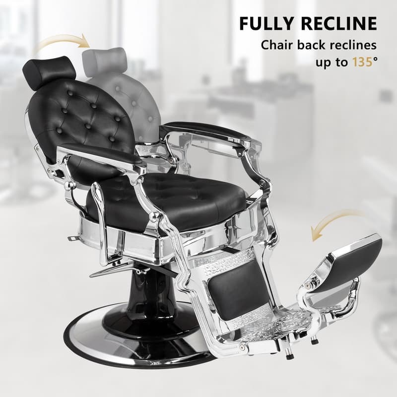 OmySalon PVC Leather, Silver Electroplated Aluminum Alloy Frame, Reclining Hair Salon Chair - N/A