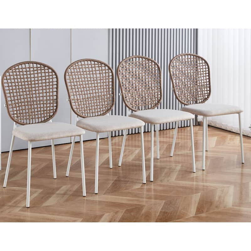 White Modern 23.22" Upholstered Accent Chairs with Powder-Coated Stainless Steel Frame (Set of 4) - White