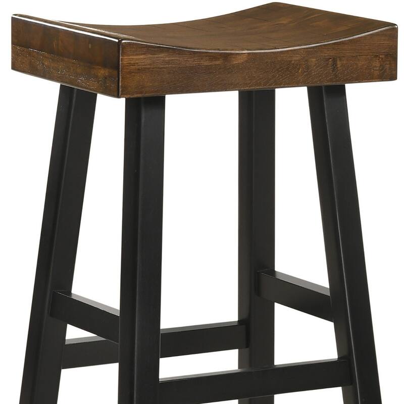 HomeRoots 30" Brown And Black Solid Wood Backless Bar Height Bar Chair