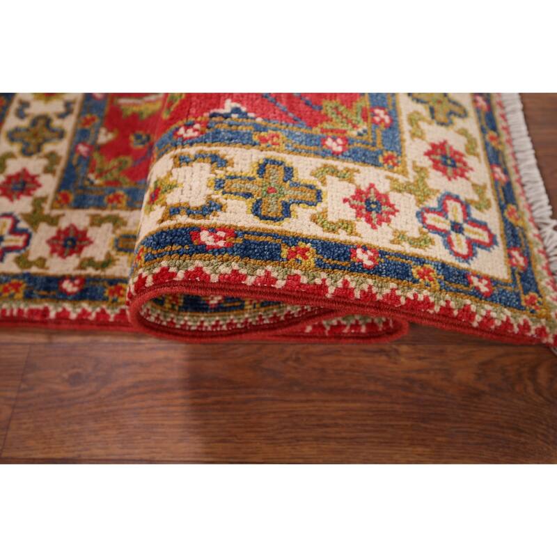 Hand Knotted Oriental 100% Wool Carpet Traditional Floral Red Kazak Area Rug - 3' 3'' X 2' 1''