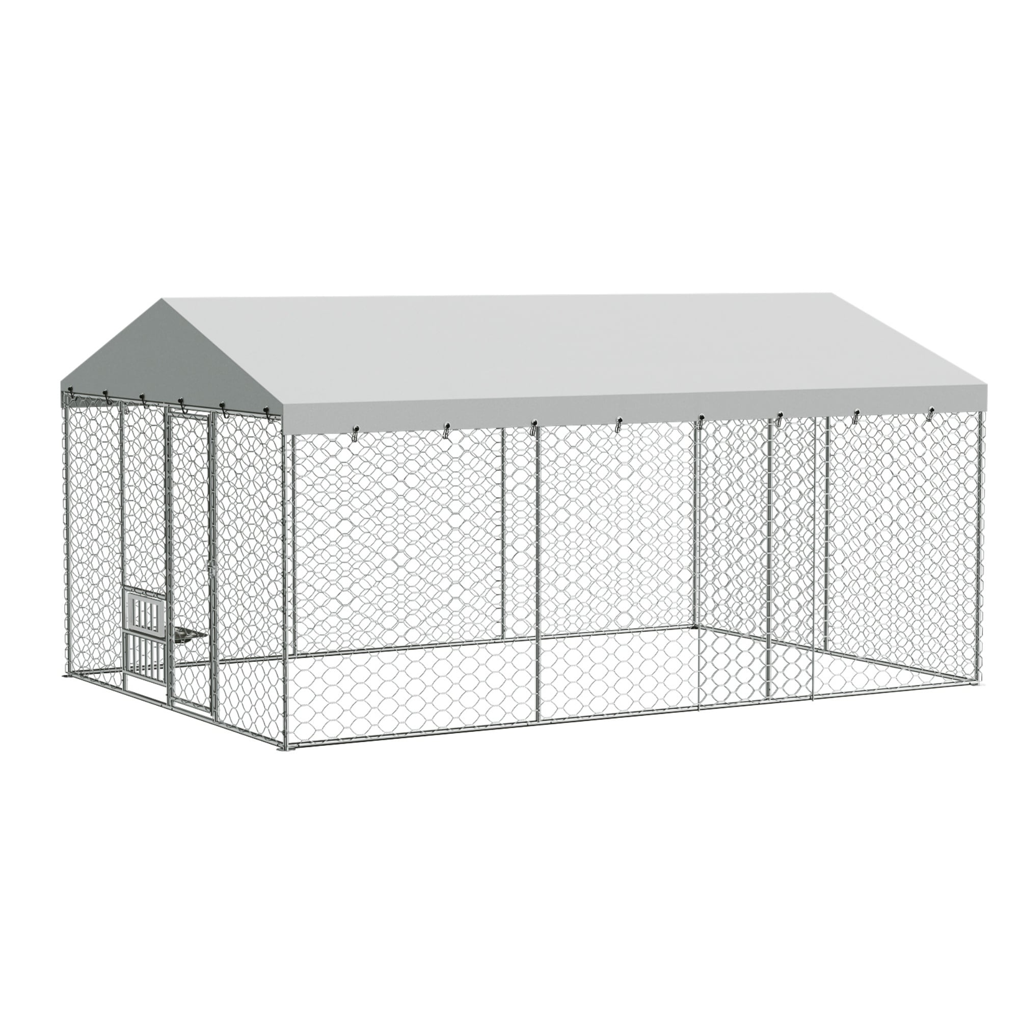 Galvanized Steel Outdoor Dog Kennel Canopy Cover Lockable Feeding Bowls