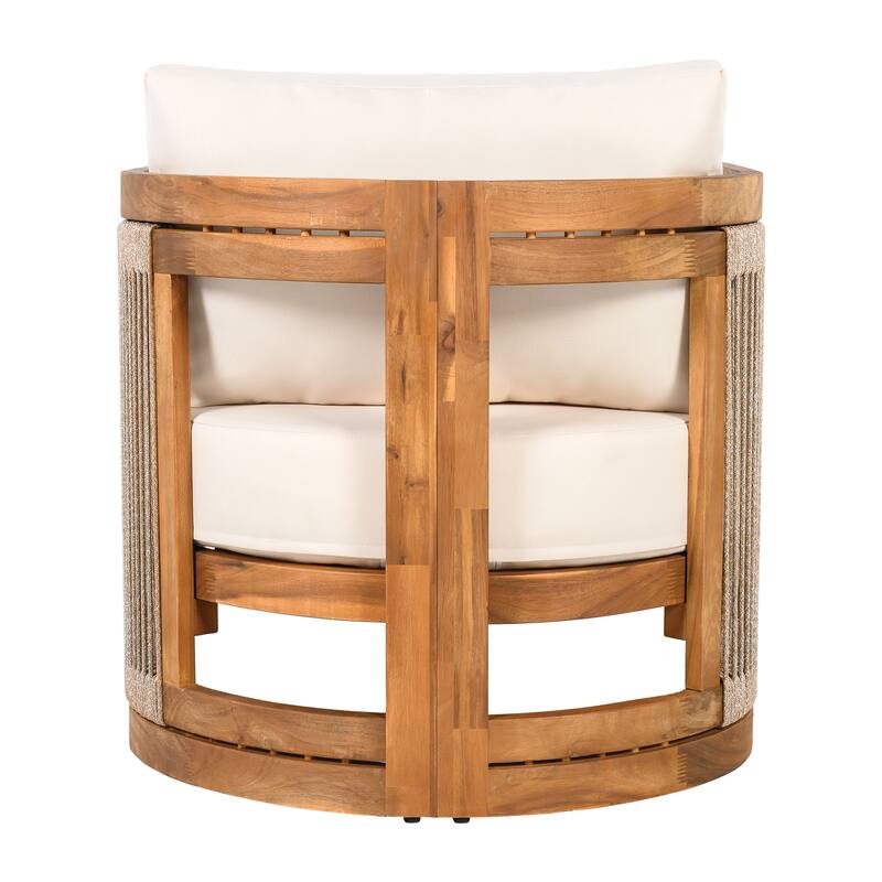 [Set of 2] Premium Acacia Wood Outdoor Club Chair,Curved Tub Design with Woven Rope Accents,Water-Resistant Cushions