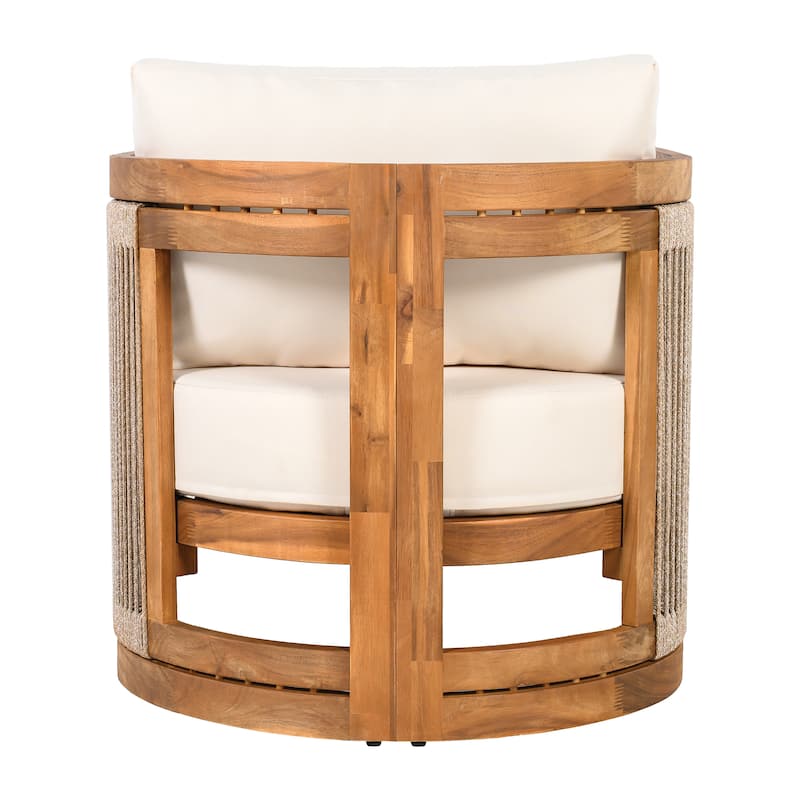Premium Acacia Wood Outdoor Club Chair, Curved Tub Design with Woven Rope Accents, Water-Resistant Cushions set of 2