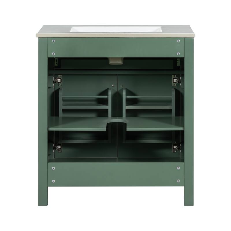 Set of 2 Vanity for Bathroom with Double Ceramic Sinks, 60" Modern Storage Cabinet with Flip-down Drawers and Door Organizers