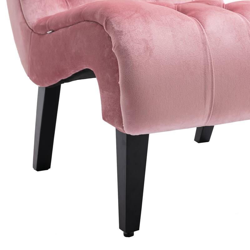 Pink 22.83" Buttons Tufted Accent Chair with Wooden Legs