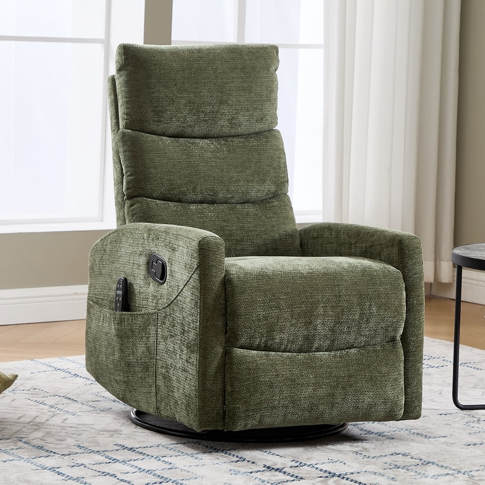 Roomfitters Manual Swivel Rocker Recliner Chair with Heat and Massage Fabric Glider Lounge Sofa for Living Room