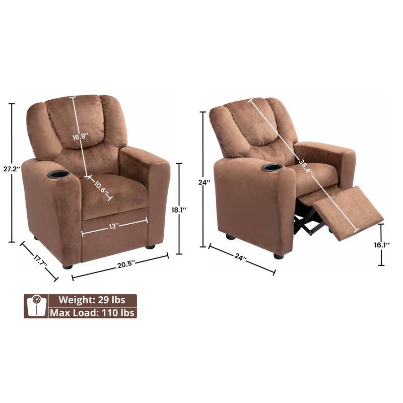 Pushback Kids Recliner Chair with Footrest & Cup Holders - Ultimate Comfort for Toddlers