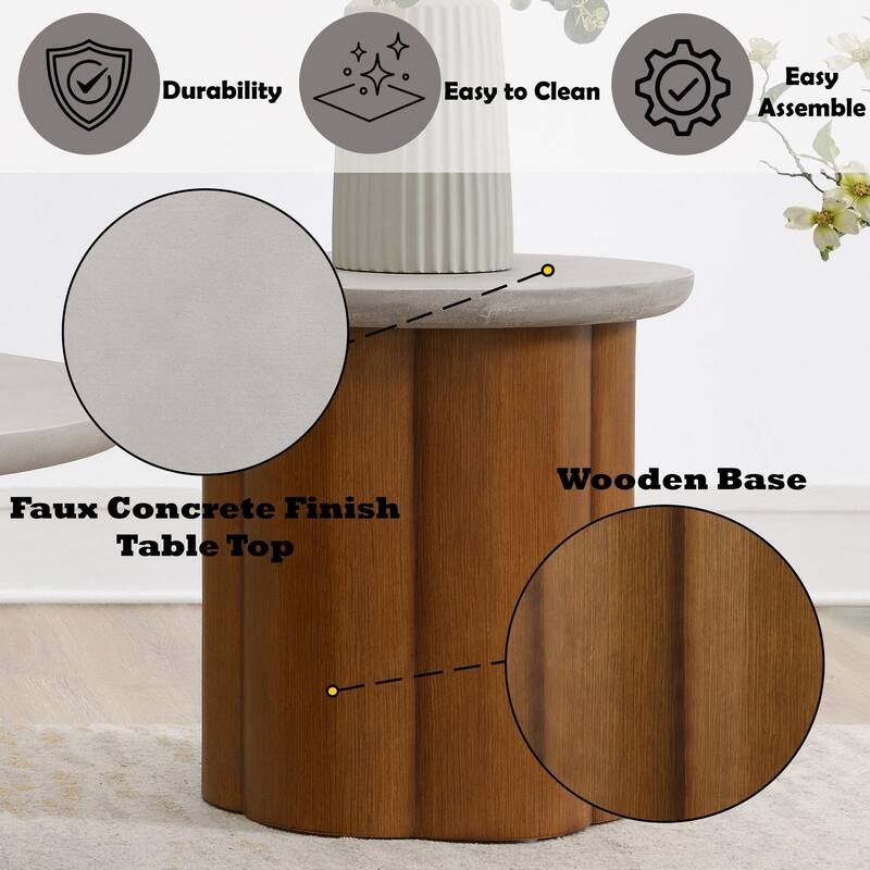 Evenlyn Faux Concrete Top & Walnut Finish End Table