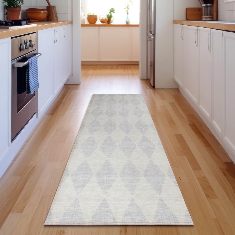 Premium Washable Super Soft Modern Diamond Mayfield Rug - Silver - 2' 3" x 7' 6" - Runner