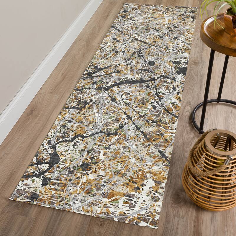 Machine Washable Indoor/ Outdoor Modern Splatter Chantille Rug