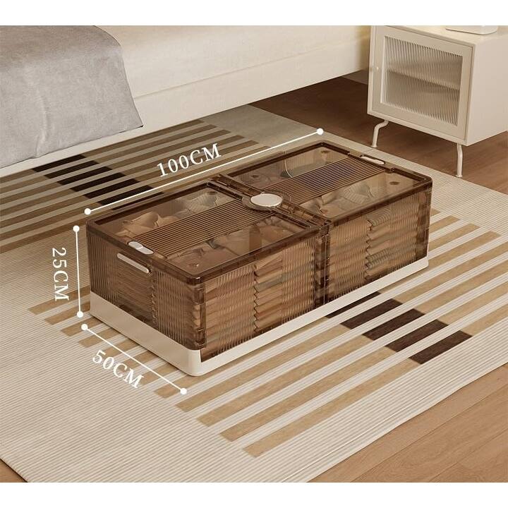 2Pcs Plastic Bed Bottom Folding Storage Box Plastic Transparent Extra Large Roller Dustproof Storage Box