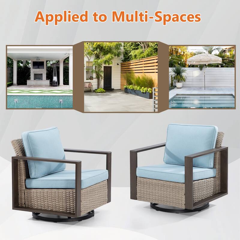 Cozywor 2-Piece Patio Wicker Outdoor Rocking Chair with Metal Frame and Cushions
