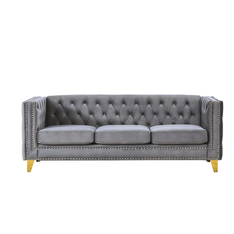 Homy Casa Velvet Sofa, Button Tufted Couch with Golden Metal Legs