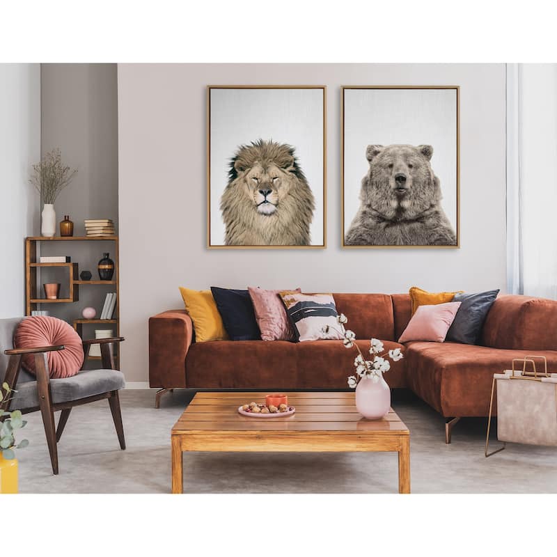 Kate and Laurel Sylvie Bear European Color Framed Canvas by Simon Te