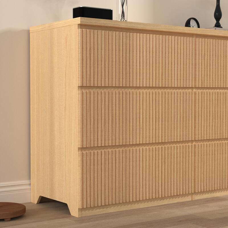 6-Drawer Storage Cabinet Dresser with Wavy Panel, Wood Clothes Organizer for Bedroom & Hallway