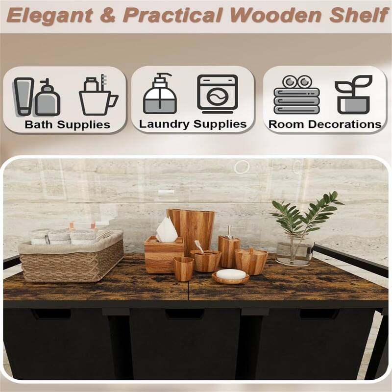 Large Laundry Hamper with 3 Pull Out - 33"L x 13"W x 29"H