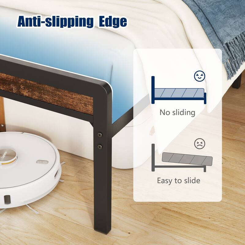 Full Size Metal Platform Bed Frame, Storage Headboard with Charging Station and LED Lights, Heavy Duty Mattress Foundation