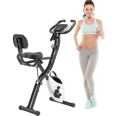 Folding Exercise Bike, Fitness Upright And Recumbent X-Bike With 10-Level Adjustable Resistance, Arm Bands And Backrest