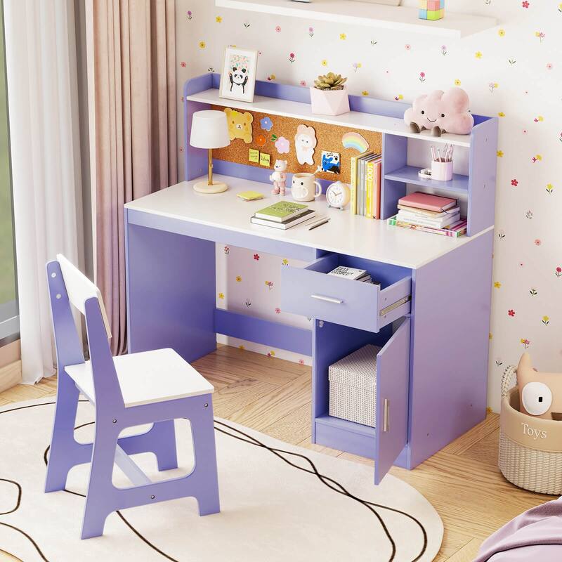 Costway Kids Study Desk and Chair Set Wooden Children Writing Table - See Details