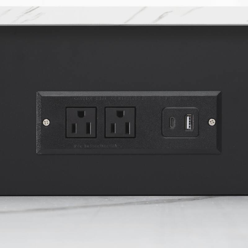 Kitchen Island with Extendable Dining Table & Power Outlet, Kitchen Table with Double-Side Storage, 2 Drawers & 2 Open Shelves