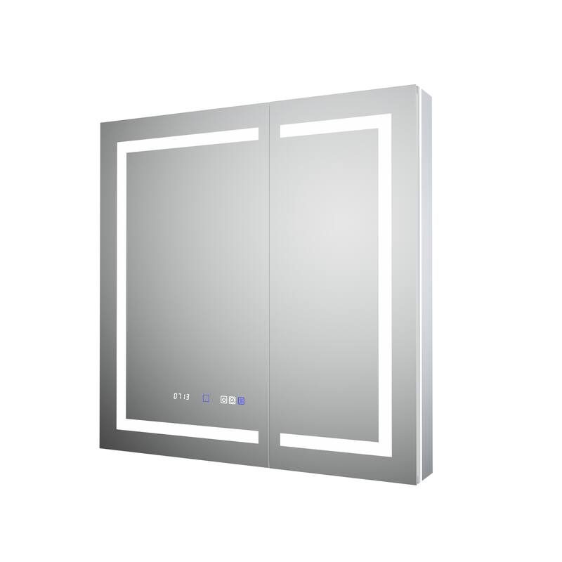 36'' H Recessed or Surface Mounted Bathroom LED Mirror Cabinet With Defogger, Dimmer, 10x magnifying
