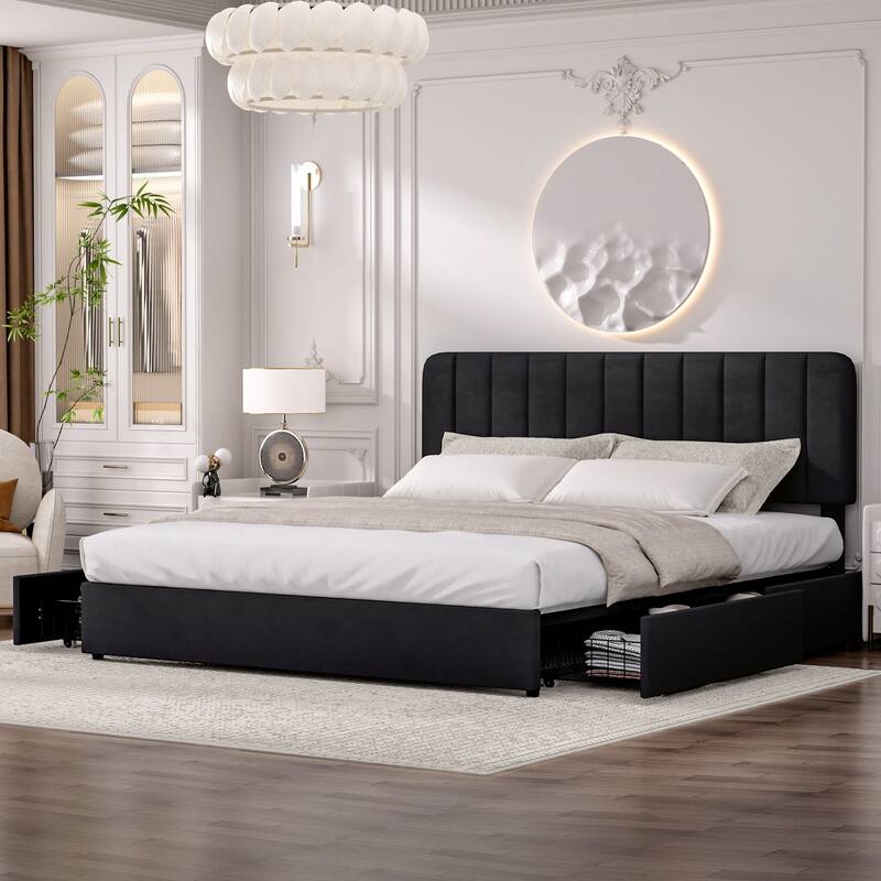 Javlergo Upholstered Platform Bed Frame with Storage Drawers and Adjustable Headboard, No Box Spring Needed