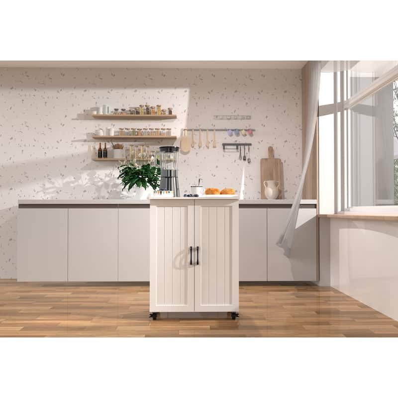 Homy Casa Kitchen Island Cart with Storage, Wheels Barn Door, White