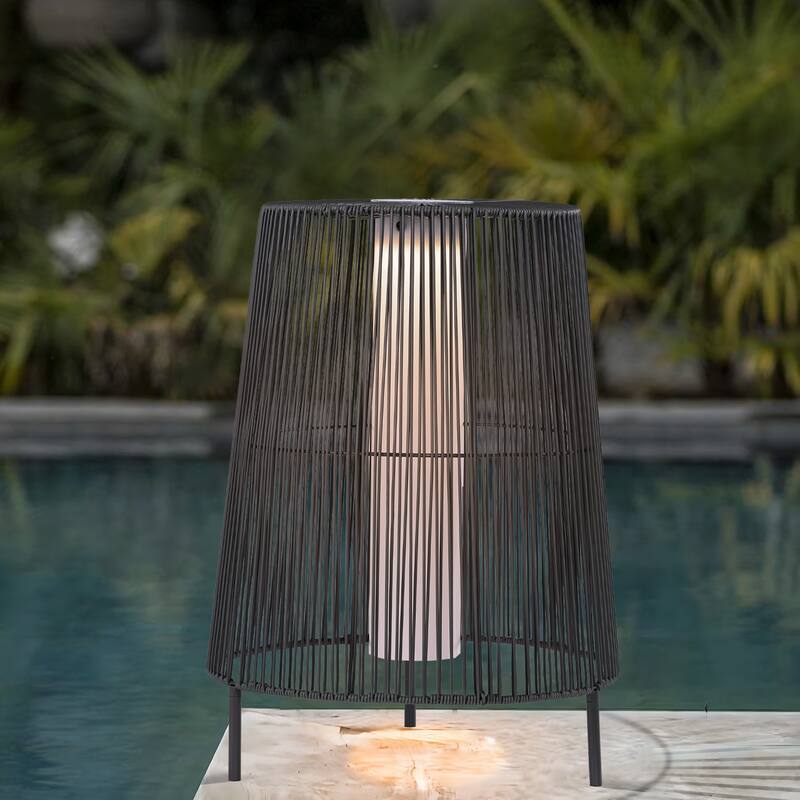 2-Pack Outdoor Rattan Solar Light Patio Floor Lamp