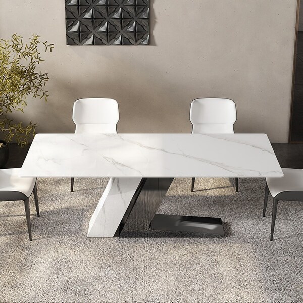 Modern Luxury White Rectangular Dining Table for 6, Glossy