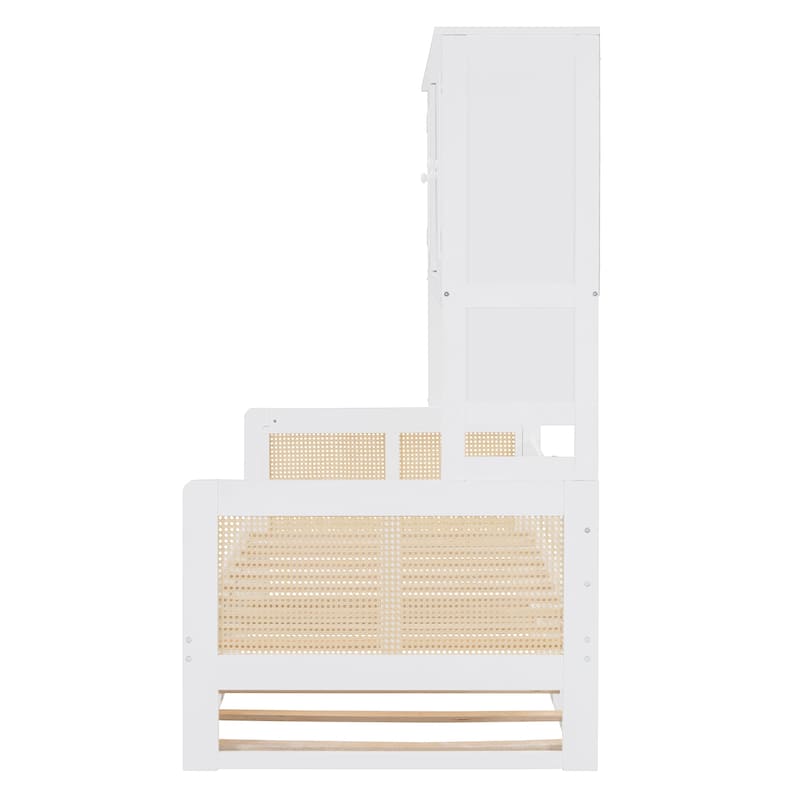 Twin Size Wooden Daybed with Trundle, All-in-One Cabinet and Shelf