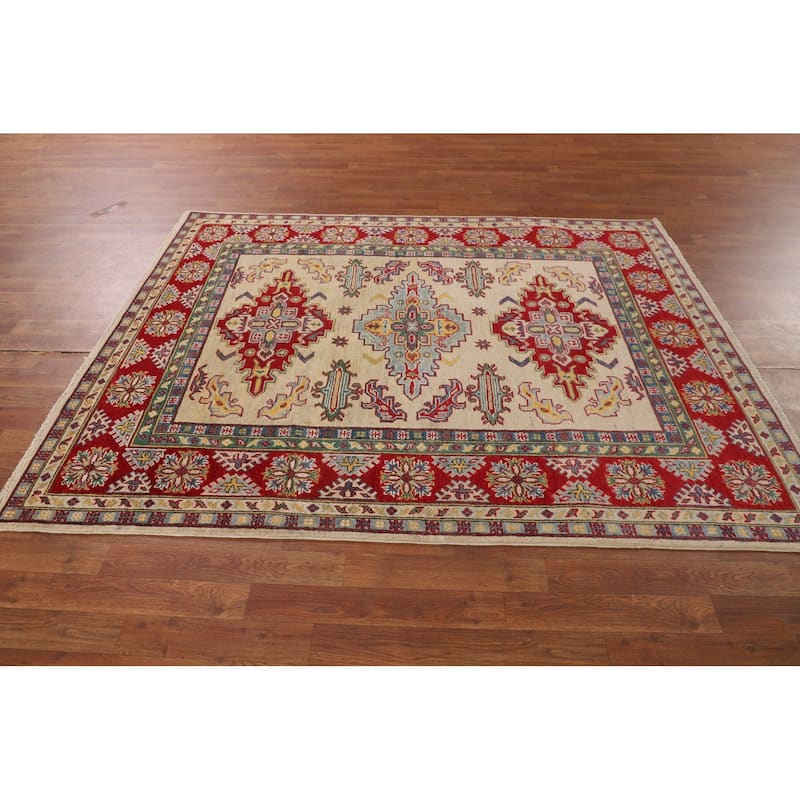 Traditional Beige Kazak Oriental Area Rug Handmade Wool Carpet - 5'2" x 6'10"