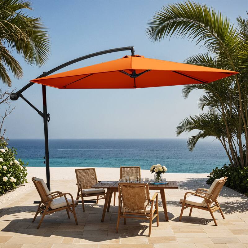 Patiowell 10ft Cantilever Patio Umbrella, Offset Hanging Outdoor Table Umbrella with Tilt Crank, 6 Sturdy Ribs and Cross Base - Orange
