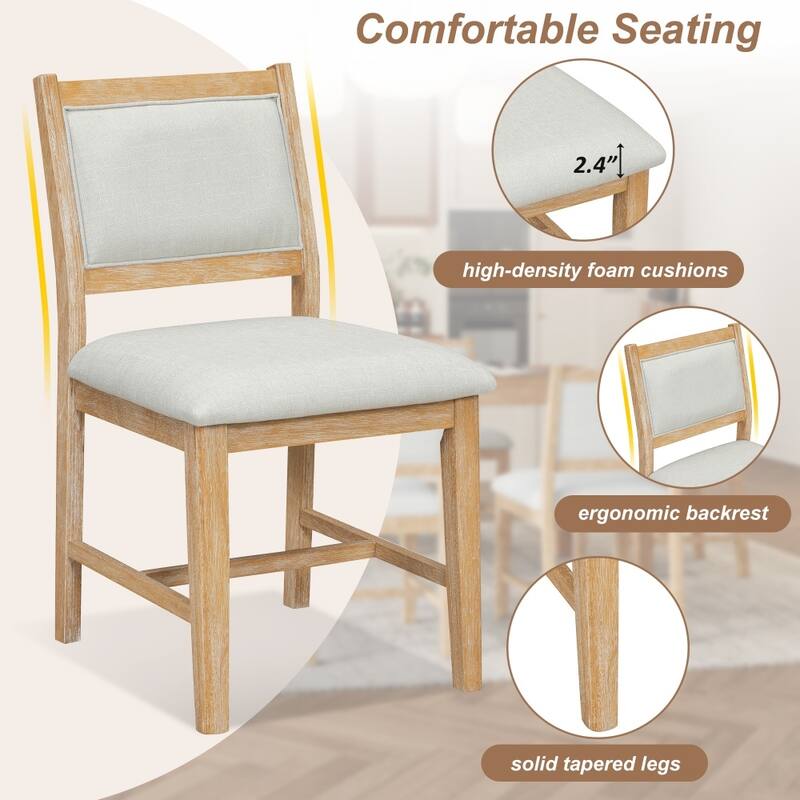 7-Piece Retro Dining Table Set with 1 Rectangular Wood Dining Table and 6 Upholstered Chairs