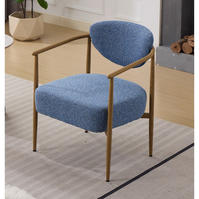 Anmytek Mid Century Modern Accent Chair Blue Fabric Wood Legs Reading Nook Living Room