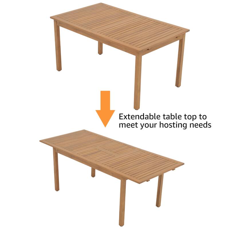 Outdoor 5 Pieces ACACIA Wood Dining Set Extendable Table