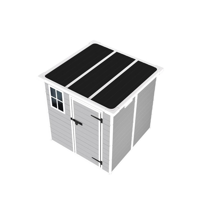 6x6 FT Storage Shed, Waterproof Resin Outdoor Storage Shed with Floor & Window & Lockable Doors and Vents, Tool Shed