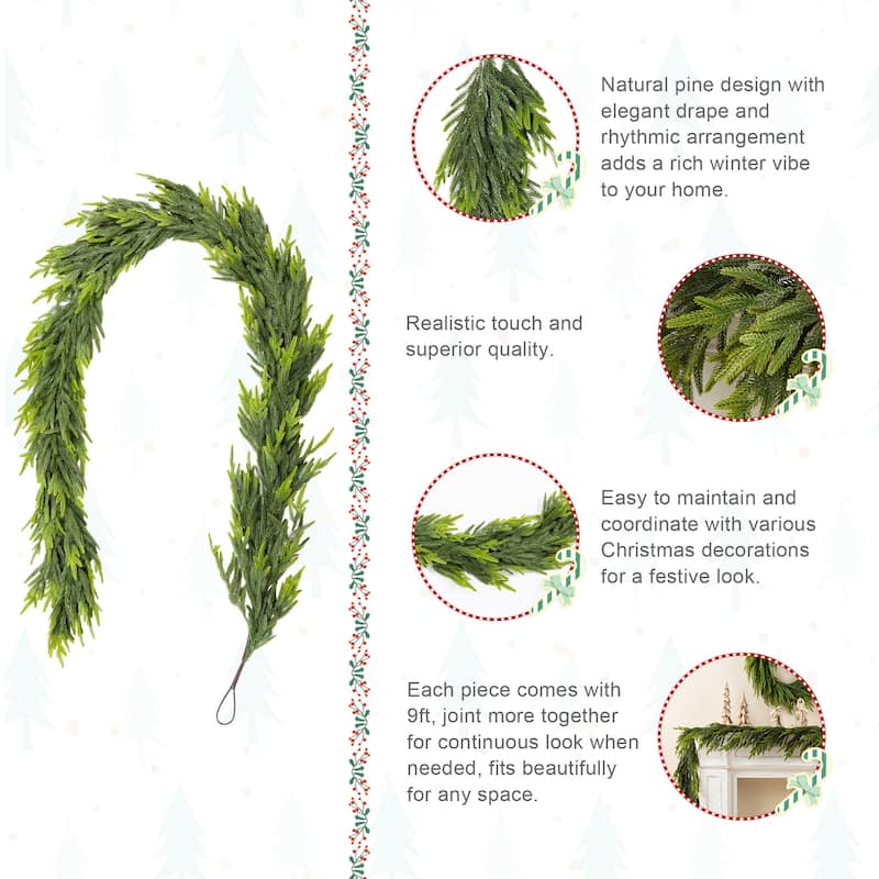 Glitzhome Christmas Greenery Pine PE Dripping Garland & Wreath & Teardrop Set