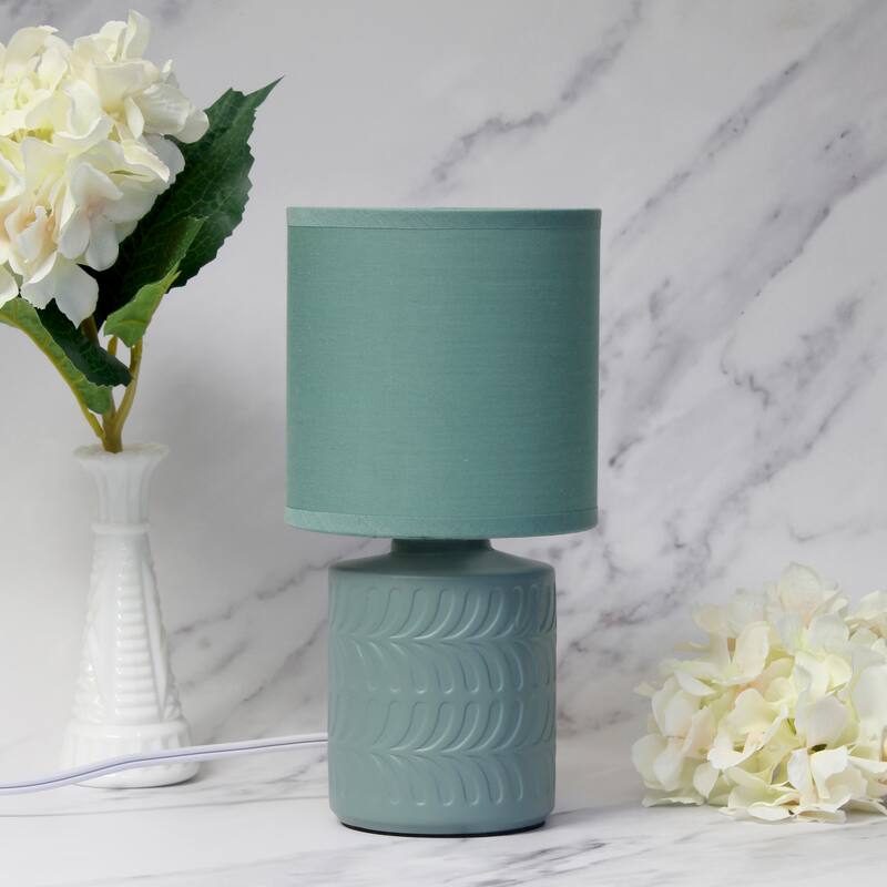 Modern Textured Ceramic Table Lamp with Fabric Drum Shade Compact Accent Lighting Multiple Colors