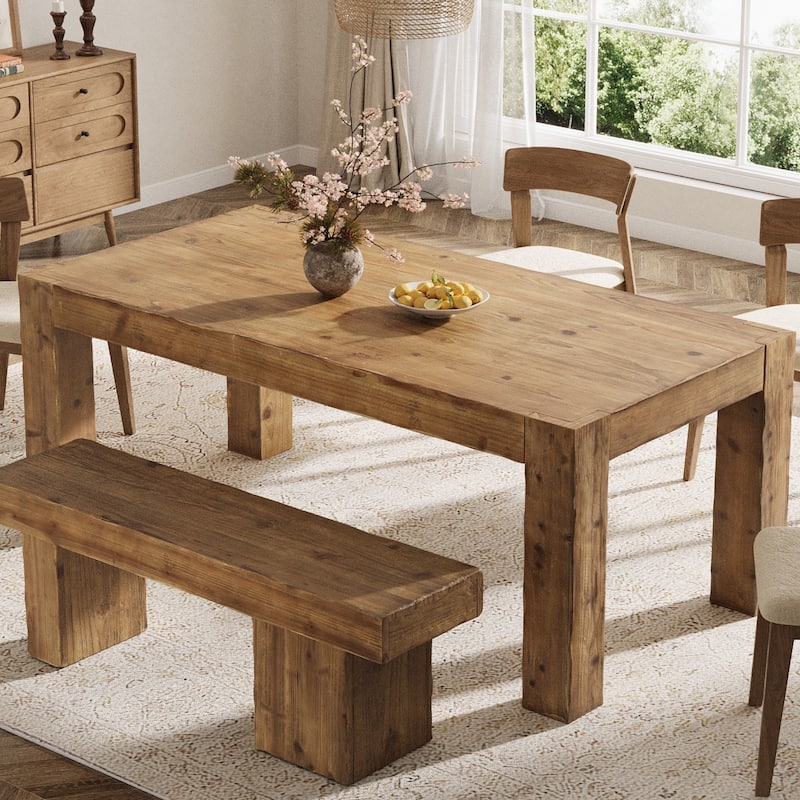 Solid Wood 63" Rectangular Dining Table for 4-6 - 31.5" D x 63" W x 29.92" H - Rustic Brown