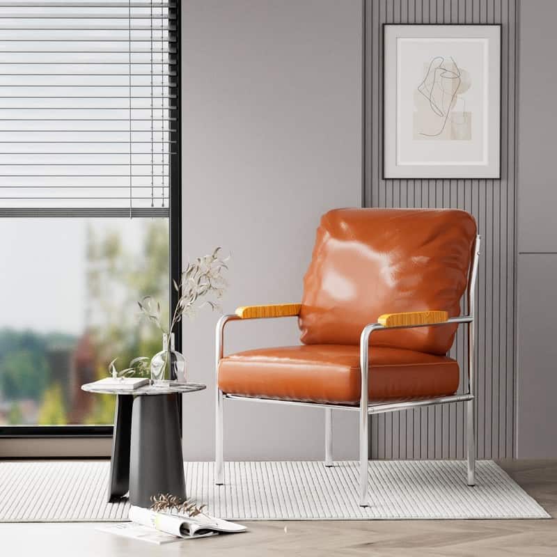 Momei 33.6"H Mid-Century Modern Armchair Stainless Steel Frame Accent Chair - 21.2"L x 24.2"W x 33.6"H