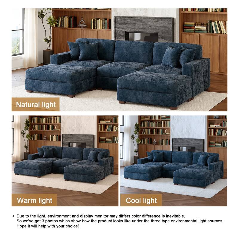 Oversized Chenille Modular Sectional Sofa Conversation Set with 2 Ottomans
