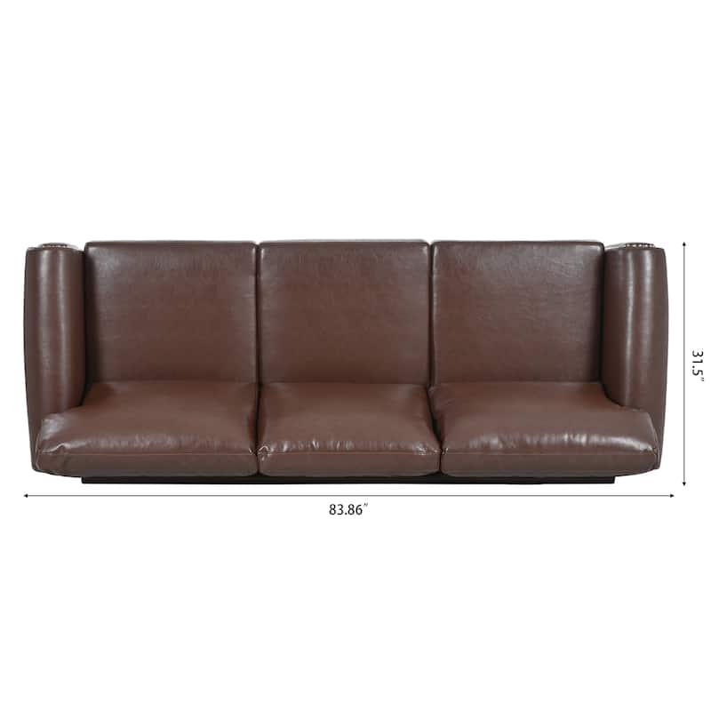 Brown Pu Upholstered 3-seater Sofa with Nailheads
