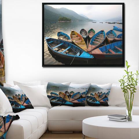 Designart 'Beautiful Boats in Phewa Lake' Boat Framed Canvas Art Print