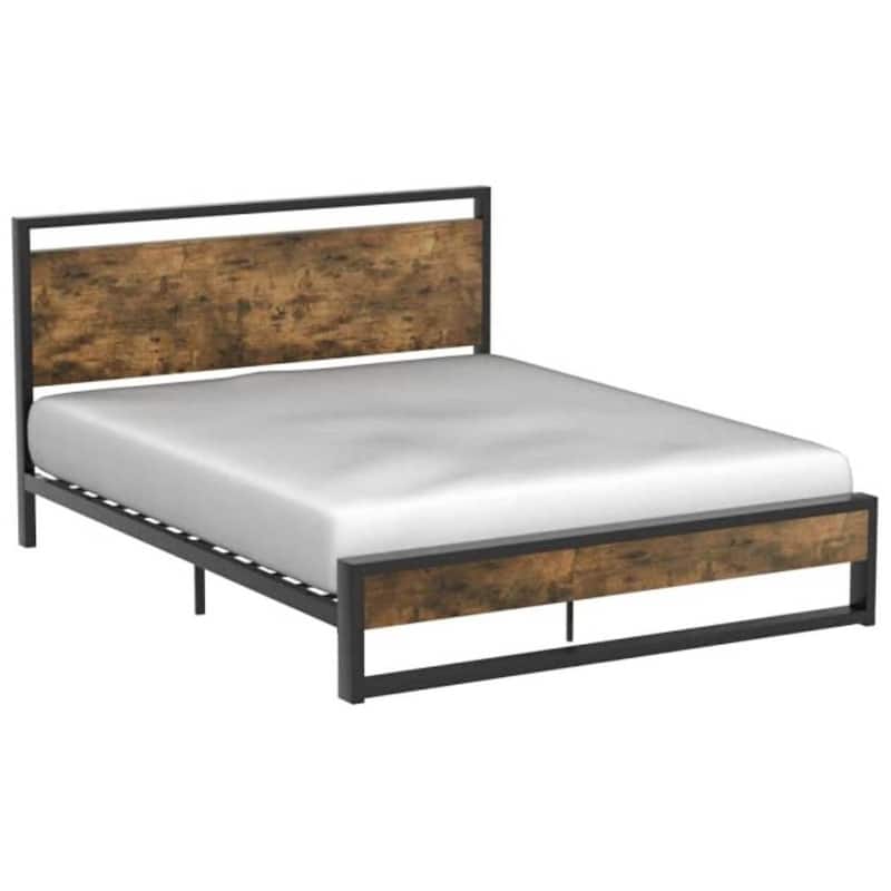 Modern Farmhouse Platform Bed Frame with Wood Panel Headboard Footboard - Queen