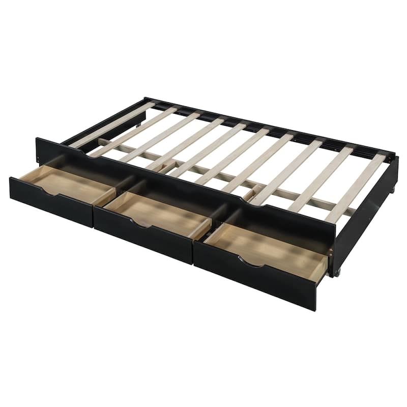 Wooden LED Platform Bed with Trundle