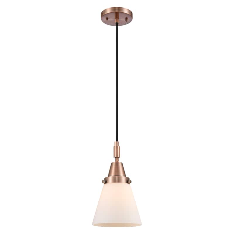 Innovations Lighting Downtown Urban - Caden Cone - 1 Light 6" Cord Hung Mini Pendant - Antique Copper/Matte White Shade